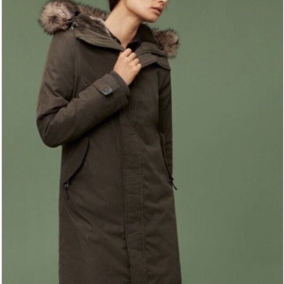 TNA Avoriaz Coat Army Green Mid-Length Goose-Down Lined Parka Jacket - Picture 3 of 16